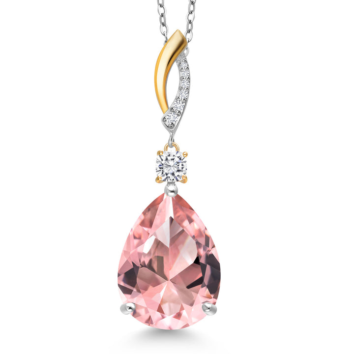 Nano Morganite - October_Pendant in 925 Sterling Silver and 10K Yellow Gold