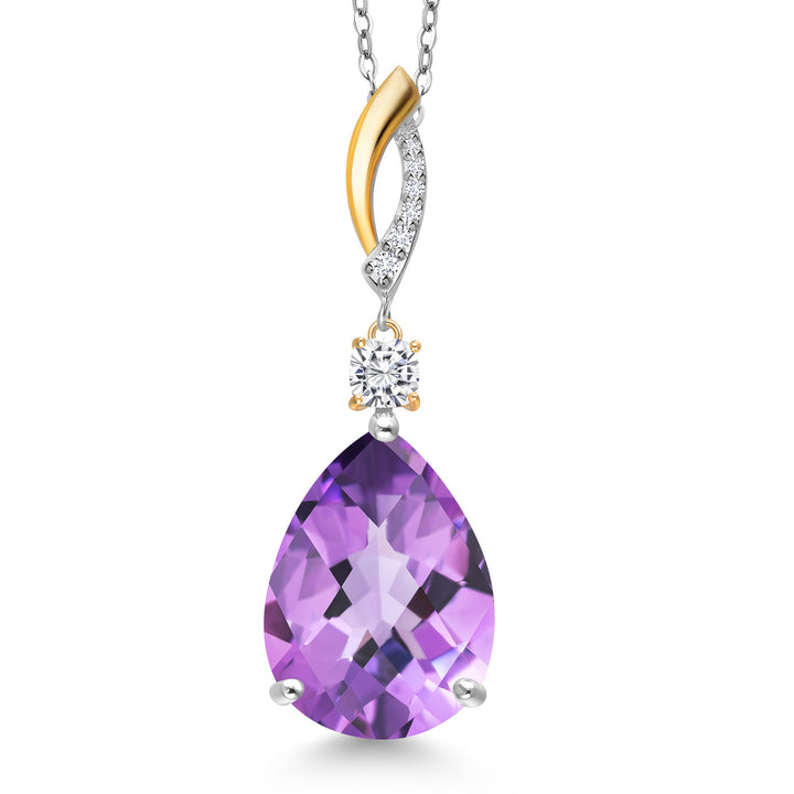 Amethyst-Checkerboard - February_Pendant in 925 Sterling Silver and 10K Yellow Gold
