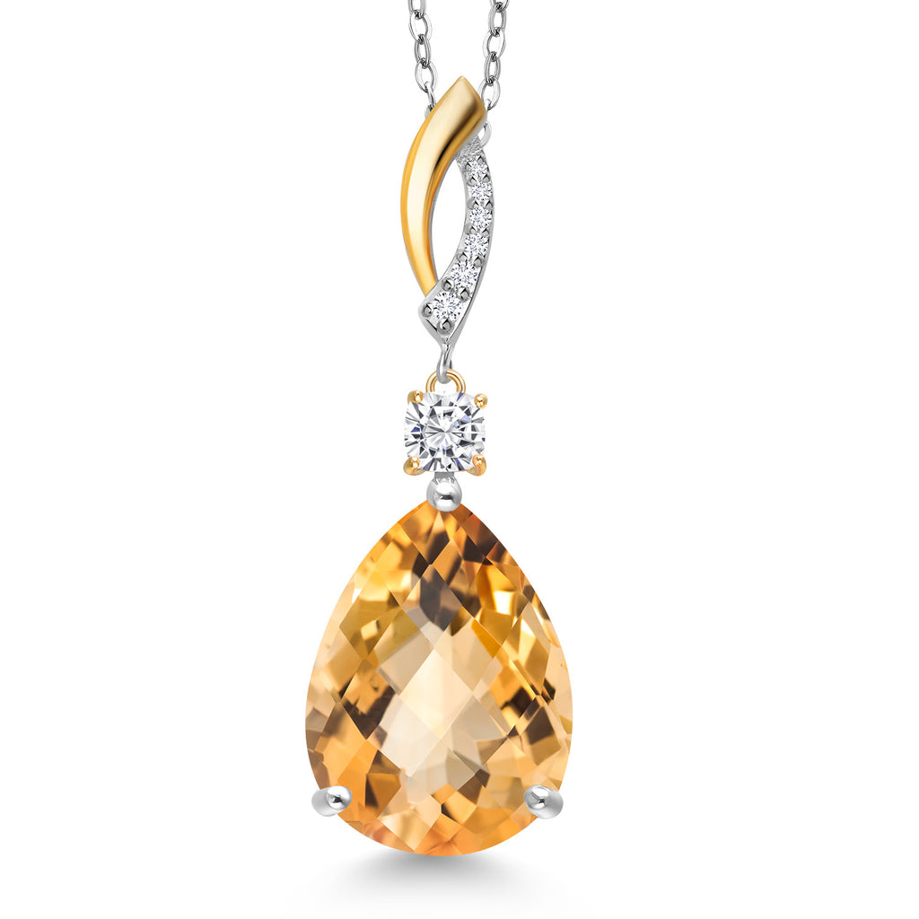 Citrine-Checkerboard - November_Pendant in 925 Sterling Silver and 10K Yellow Gold