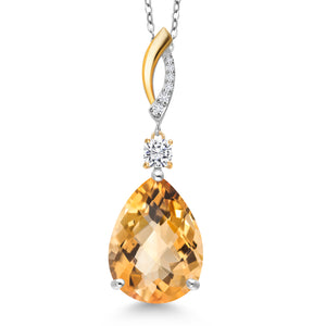 Citrine-Checkerboard - November_Pendant in 925 Sterling Silver and 10K Yellow Gold