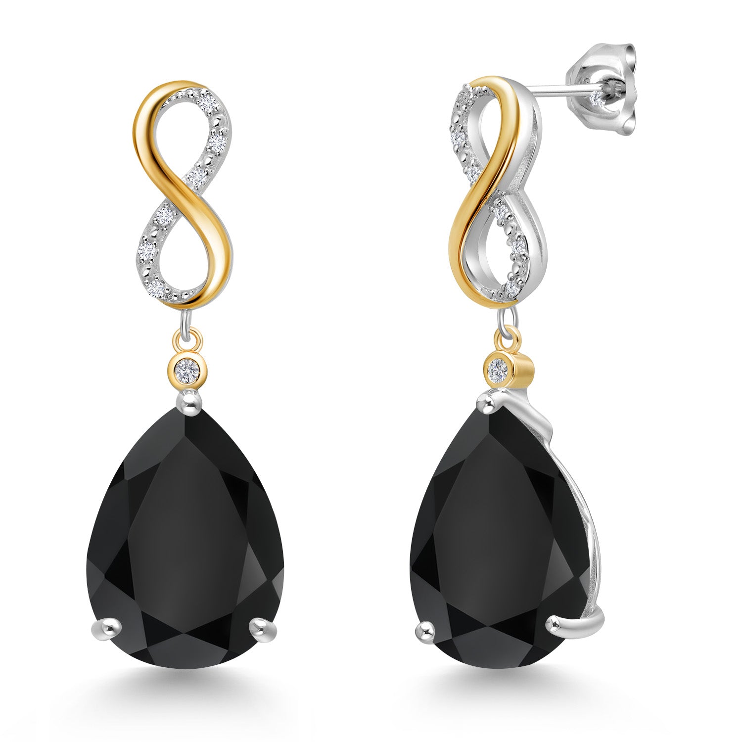 925 Silver and 10K Yellow Gold Black Onyx and White Lab Grown Diamond Dangle Earrings For Women | 14.77 Cttw | Gemstone December Birthstone | Pear Shape 16X12MM