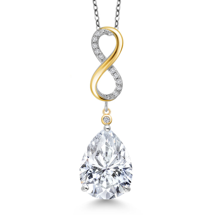 925 Silver and 10K Yellow Gold Moissanite and Lab Grown Diamond Pendant Necklace for Women | 9.19 Cttw | Gemstone Birthstone | Pear Shape 16X12MM | With 18 Inch Chain