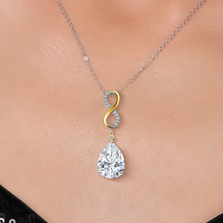 925 Silver and 10K Yellow Gold Moissanite and Lab Grown Diamond Pendant Necklace for Women | 9.19 Cttw | Gemstone Birthstone | Pear Shape 16X12MM | With 18 Inch Chain