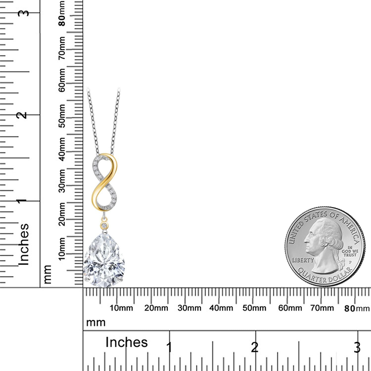 925 Silver and 10K Yellow Gold Moissanite and Lab Grown Diamond Pendant Necklace for Women | 9.19 Cttw | Gemstone Birthstone | Pear Shape 16X12MM | With 18 Inch Chain