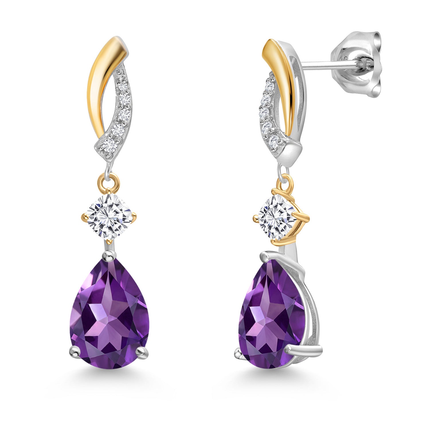 Purple - Near Colorless (GH) and G - H_Earrings in 925 Sterling Silver and 10K Yellow Gold