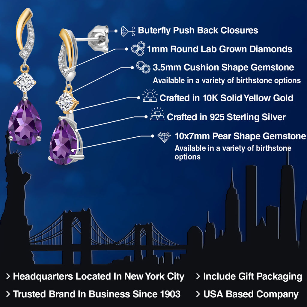 Purple - Near Colorless (GH) and G - H_Earrings in 925 Sterling Silver and 10K Yellow Gold