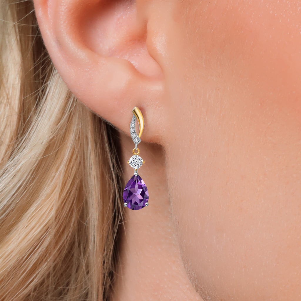 Purple - Near Colorless (GH) and G - H_Earrings in 925 Sterling Silver and 10K Yellow Gold