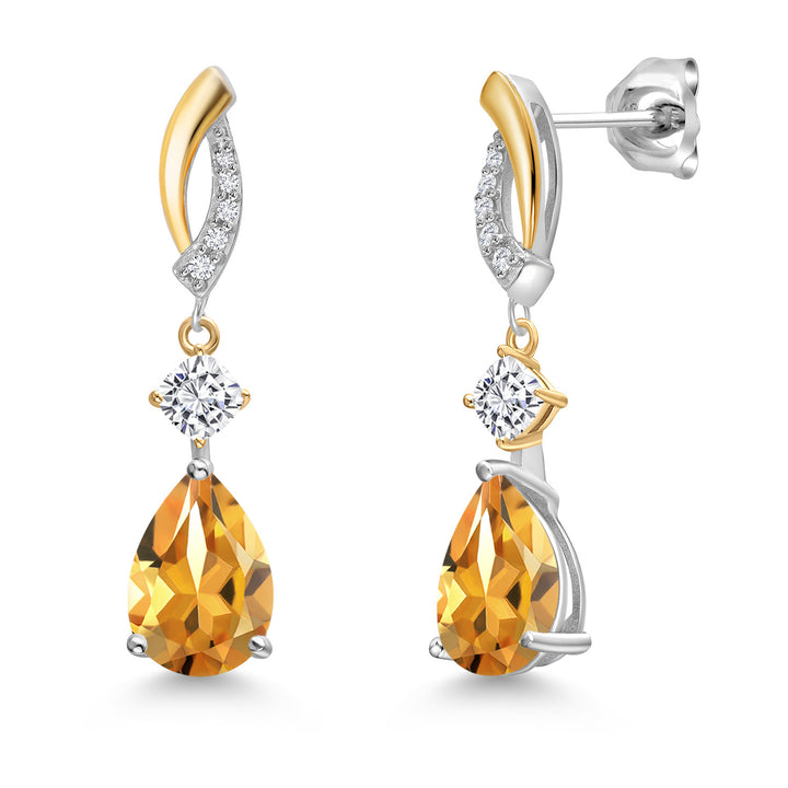 Citrine - November_Earrings in 925 Sterling Silver and 10K Yellow Gold
