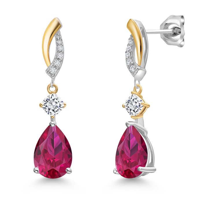 Created Ruby - July_Earrings in 925 Sterling Silver and 10K Yellow Gold