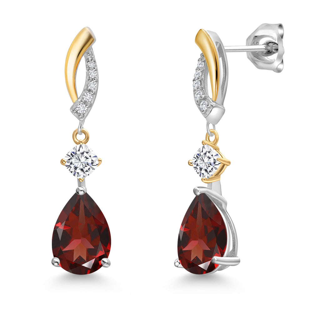 Garnet - January_Earrings in 925 Sterling Silver and 10K Yellow Gold