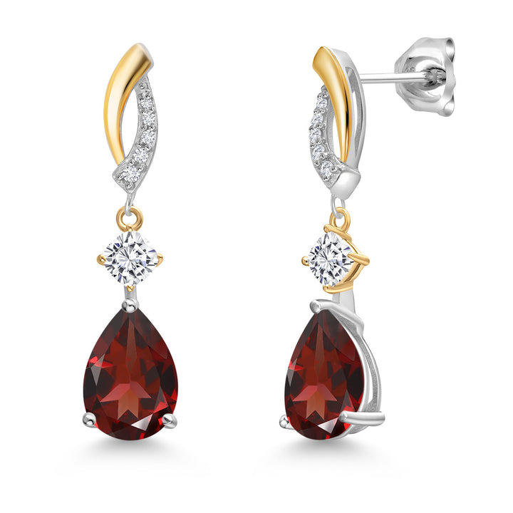 Garnet - January_Earrings in 925 Sterling Silver and 10K Yellow Gold