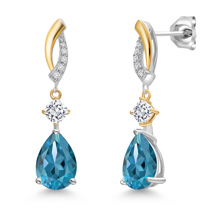 London Blue Topaz - November_Earrings in 925 Sterling Silver and 10K Yellow Gold