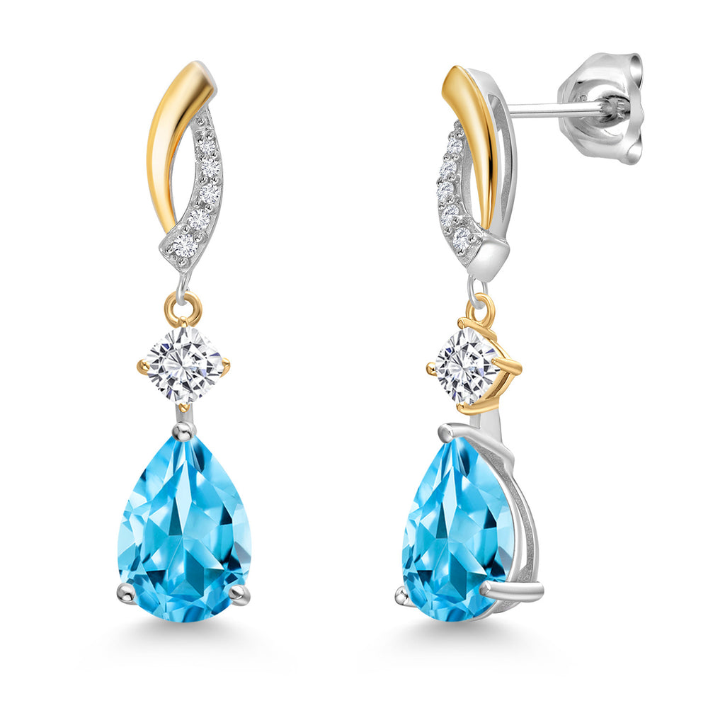 Swiss Blue Topaz - November_Earrings in 925 Sterling Silver and 10K Yellow Gold