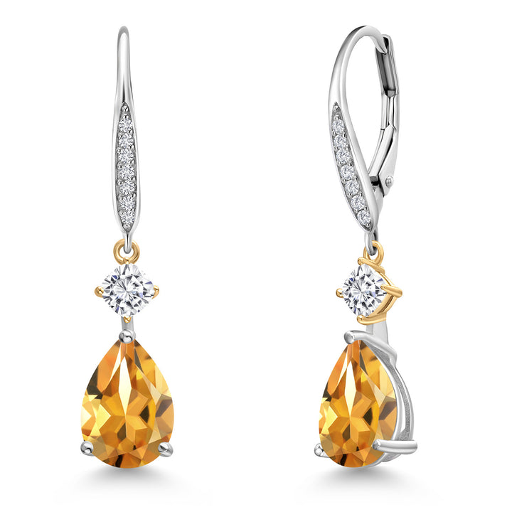 Citrine - November_Earrings in 925 Sterling Silver and 10K Yellow Gold