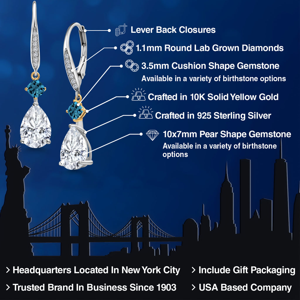 White Moissanite - April_Earrings in 925 Sterling Silver and 10K Yellow Gold