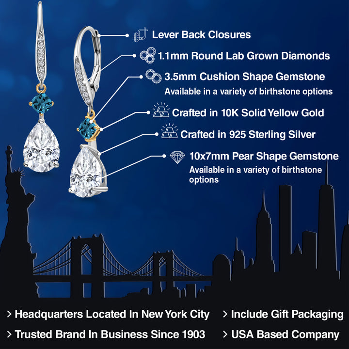 White Moissanite - April_Earrings in 925 Sterling Silver and 10K Yellow Gold