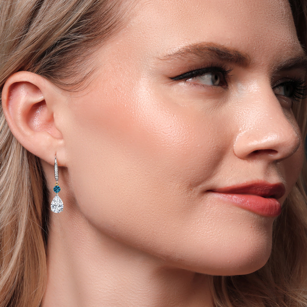 White Moissanite - April_Earrings in 925 Sterling Silver and 10K Yellow Gold