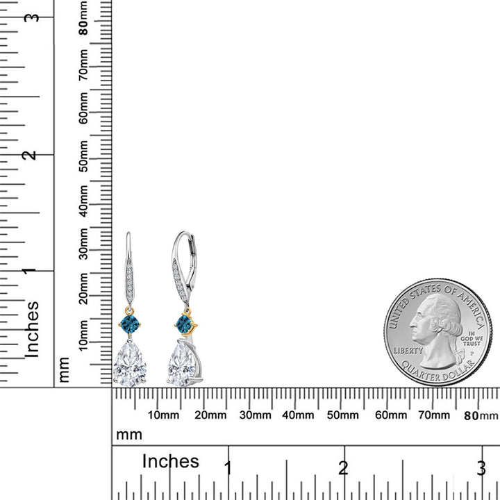 White Moissanite - April_Earrings in 925 Sterling Silver and 10K Yellow Gold