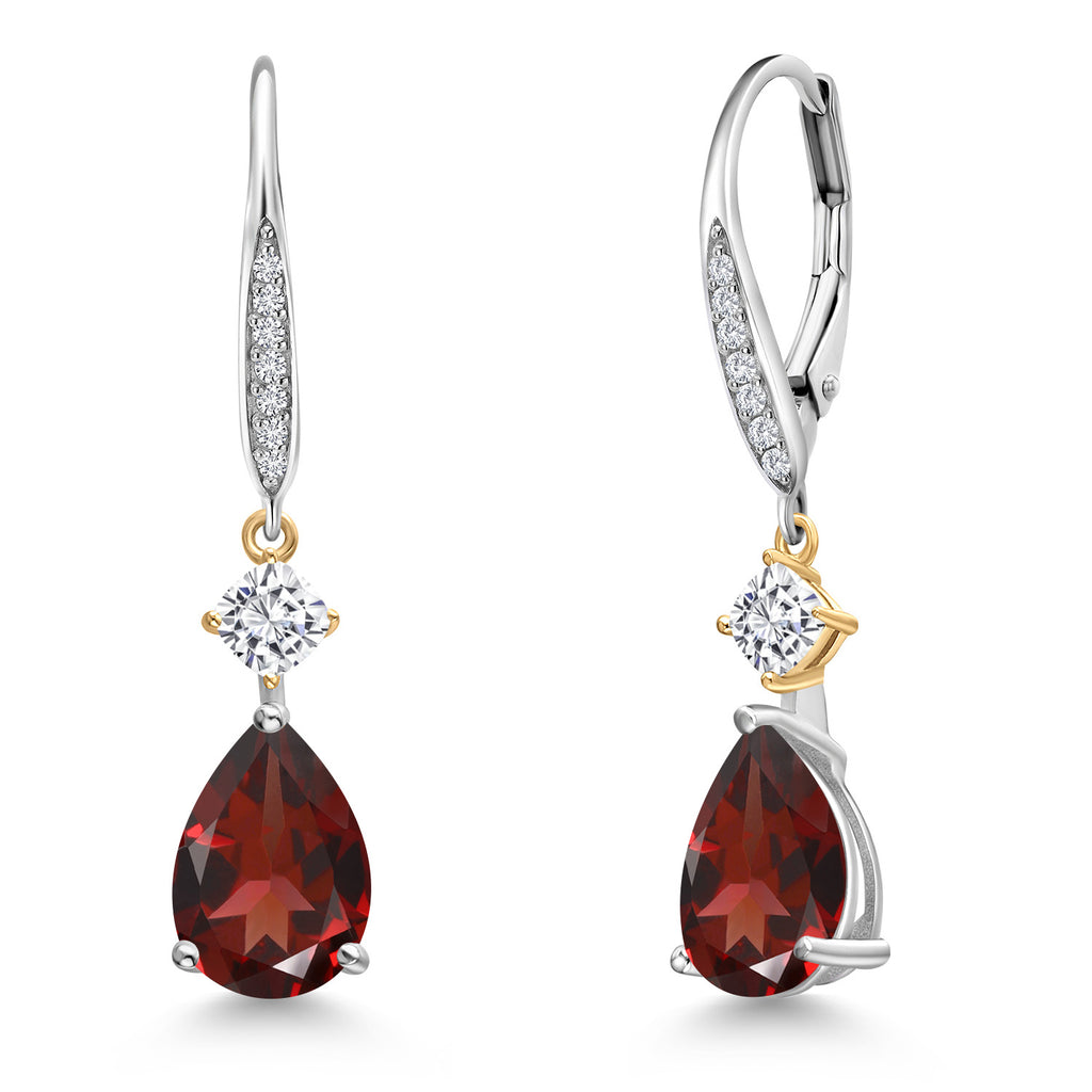 Garnet - January_Earrings in 925 Sterling Silver and 10K Yellow Gold