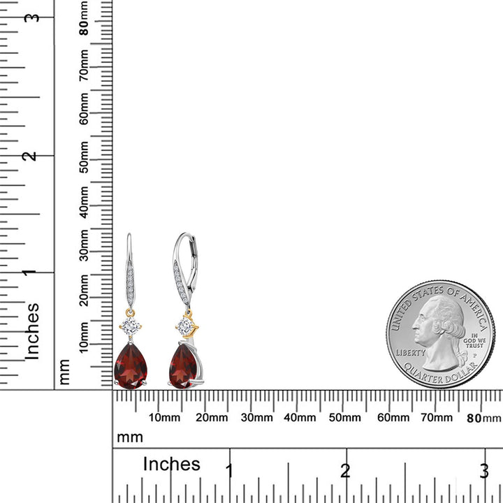 925 Silver and 10K Yellow Gold Red Garnet and White Moissanite and White Lab Grown Diamond Earrings For Women | 4.52 Cttw | GemstoneJanuary Birthstone | Pear Shape 10X7MM