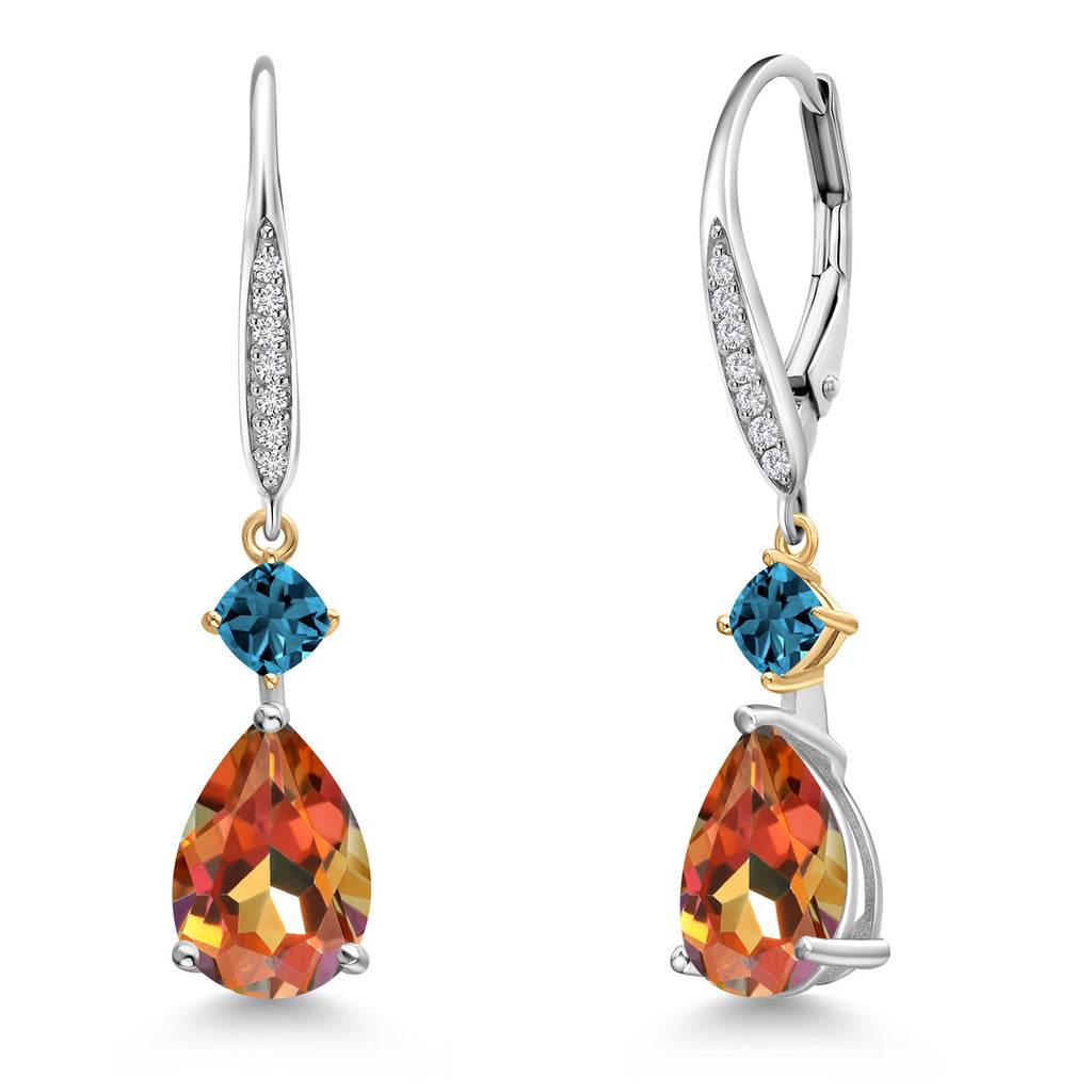 Ecstasy Mystic Topaz_Earrings in 925 Sterling Silver and 10K Yellow Gold