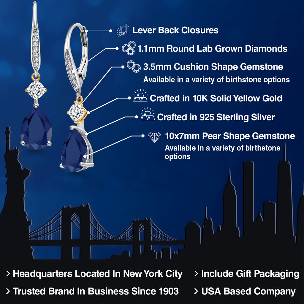 Blue Sapphire - September_Earrings in 925 Sterling Silver and 10K Yellow Gold