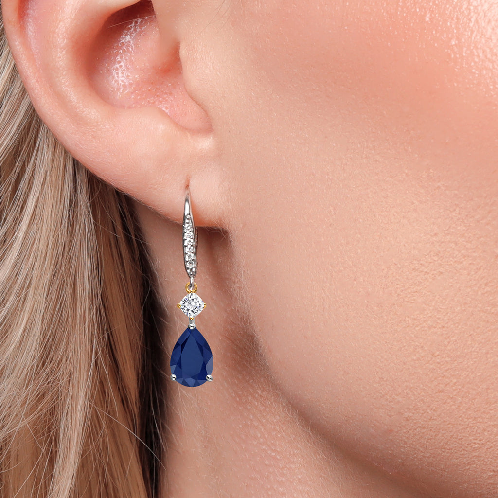Blue Sapphire - September_Earrings in 925 Sterling Silver and 10K Yellow Gold