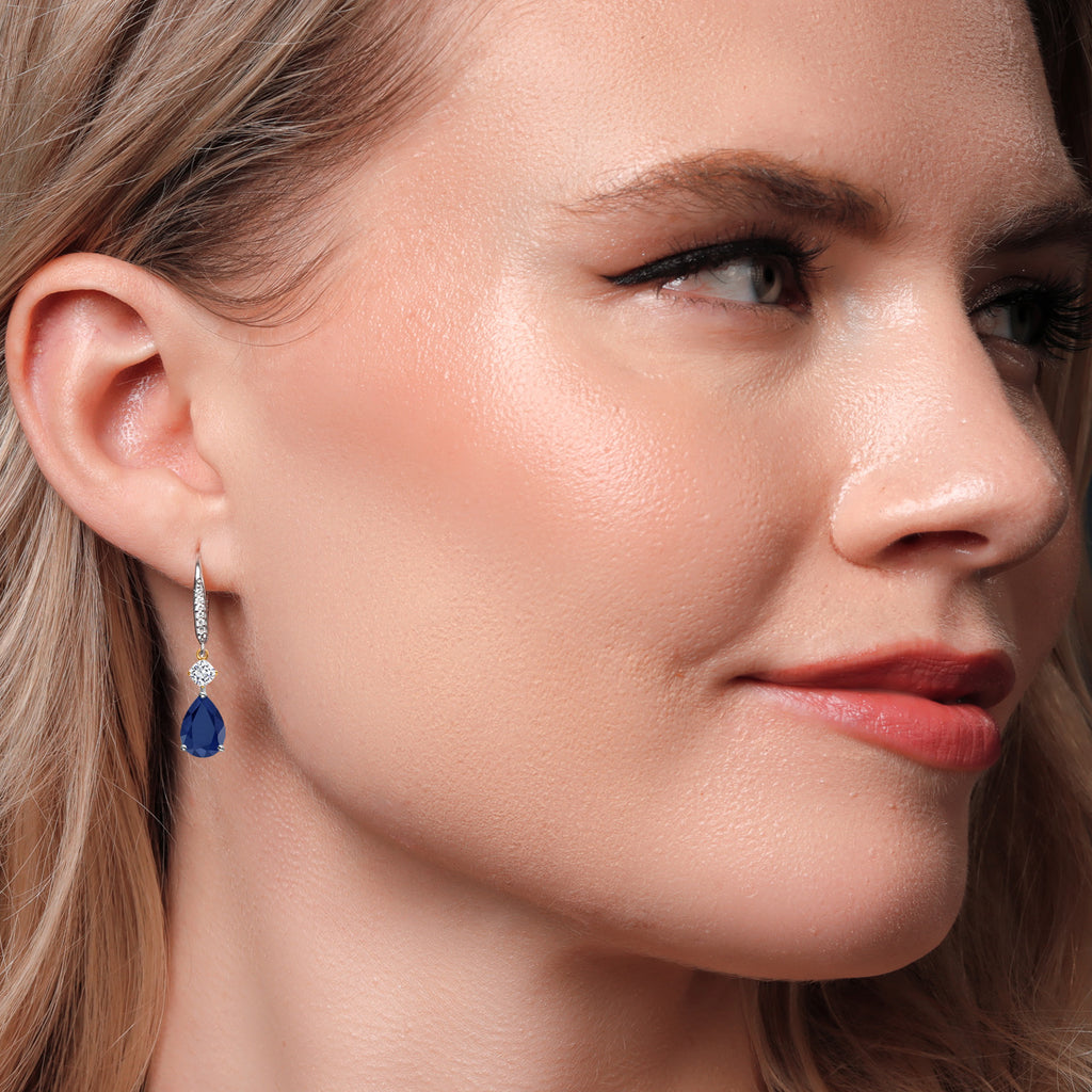 Blue Sapphire - September_Earrings in 925 Sterling Silver and 10K Yellow Gold