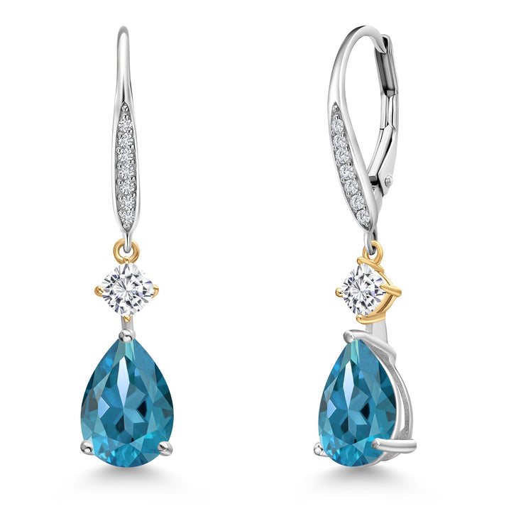 London Blue Topaz - November_Earrings in 925 Sterling Silver and 10K Yellow Gold