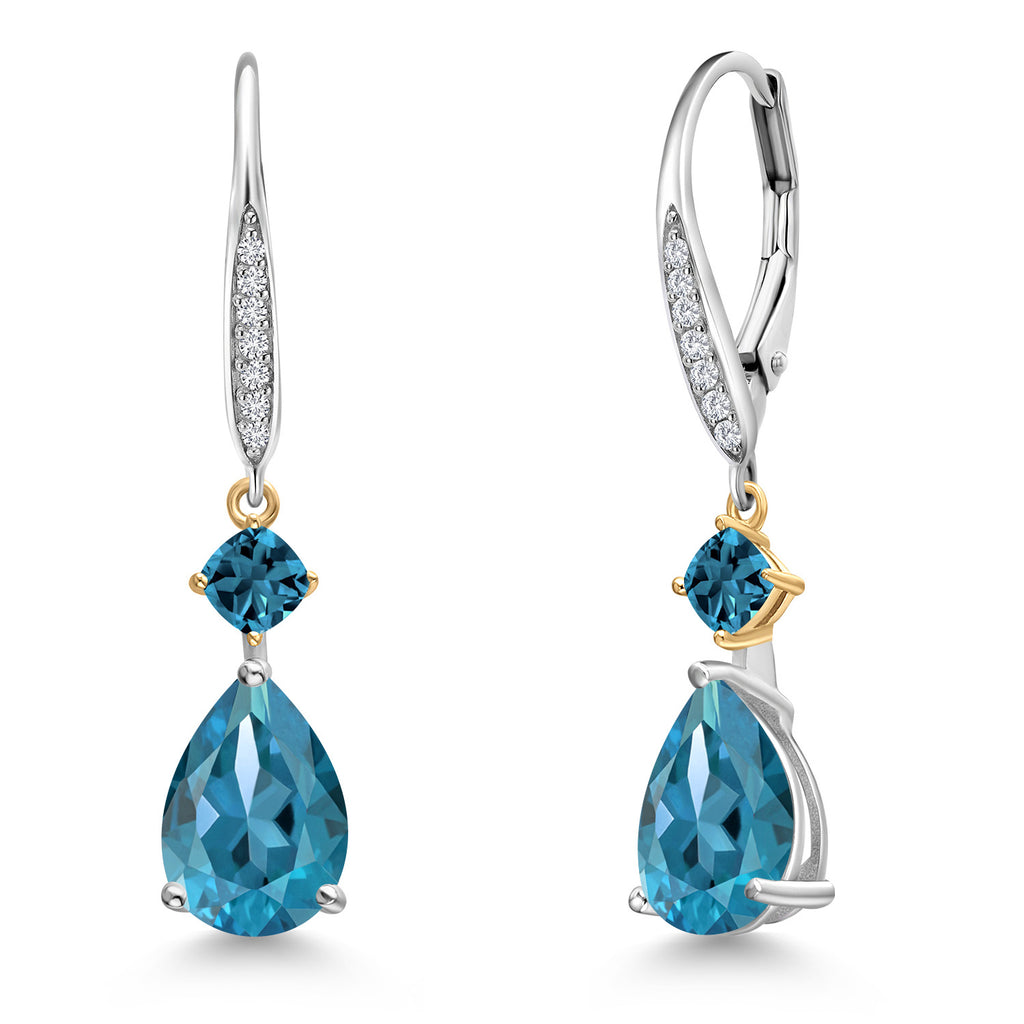 London Blue Topaz - November_Earrings in 925 Sterling Silver and 10K Yellow Gold