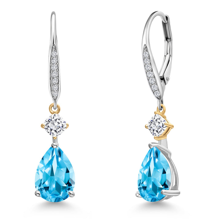 Swiss Blue Topaz - November_Earrings in 925 Sterling Silver and 10K Yellow Gold