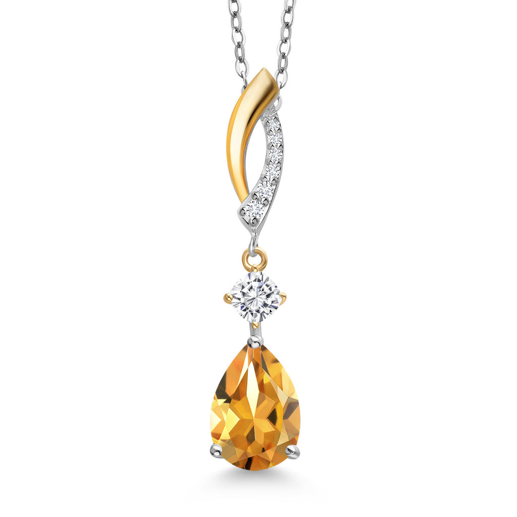 Citrine - November_Pendant in 925 Sterling Silver and 10K Yellow Gold