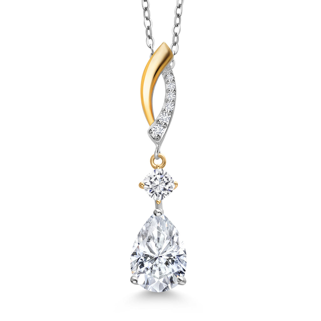 White Moissanite - April_Pendant in 925 Sterling Silver and 10K Yellow Gold