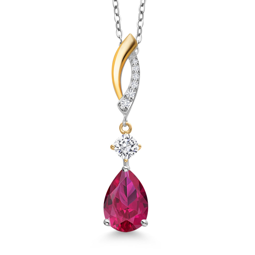 Created Ruby - July_Pendant in 925 Sterling Silver and 10K Yellow Gold
