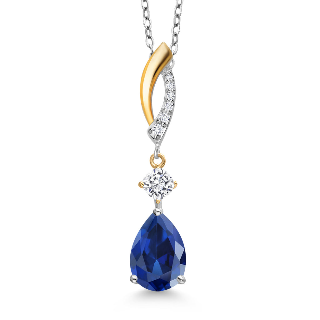 Blue Created Sapphire - September_Pendant in 925 Sterling Silver and 10K Yellow Gold