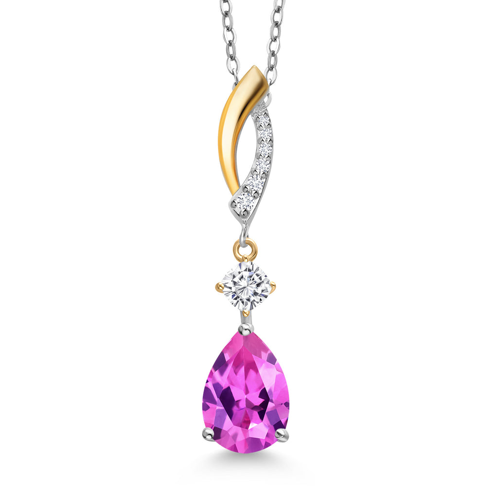 Pink Created Sapphire - September_Pendant in 925 Sterling Silver and 10K Yellow Gold