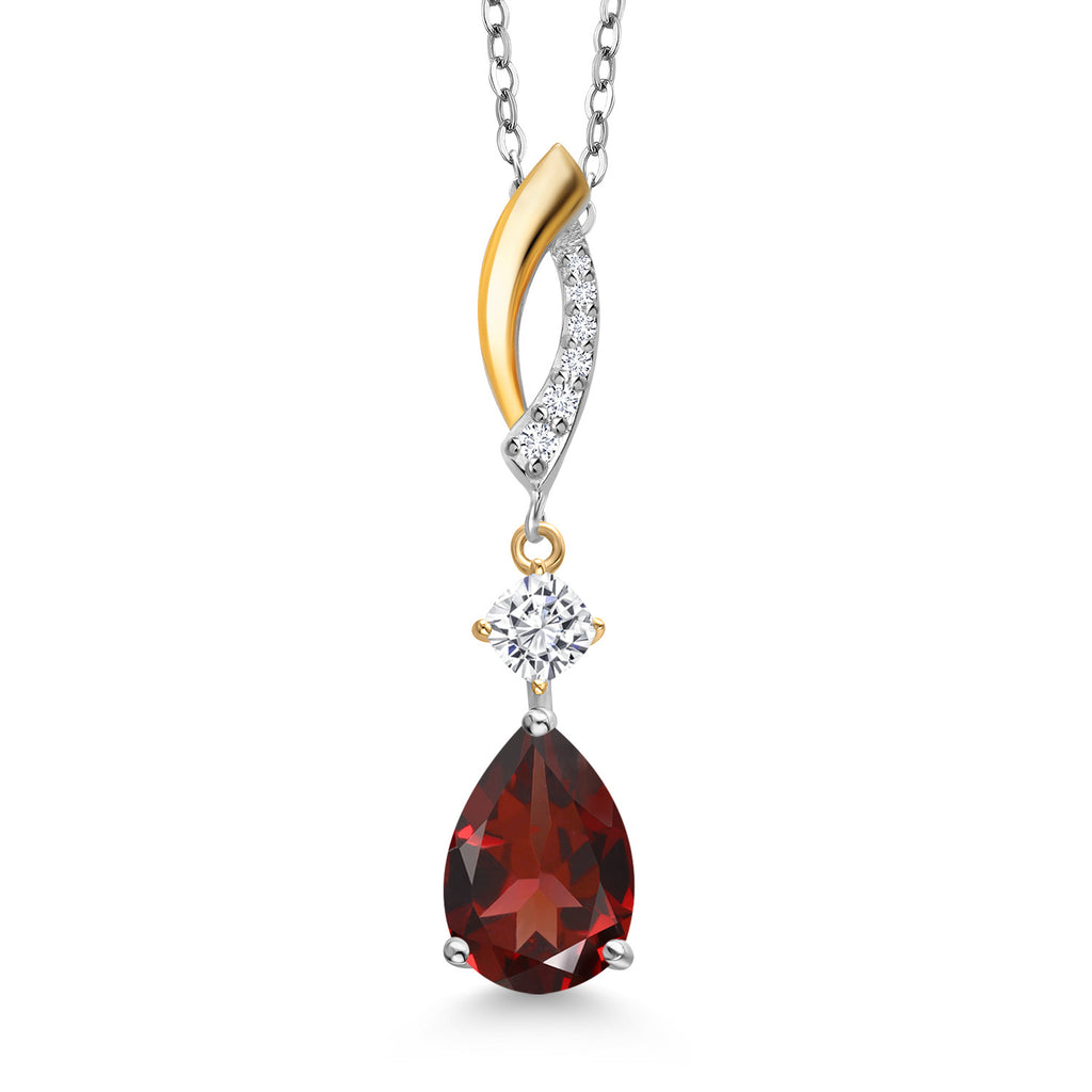 Garnet - January_Pendant in 925 Sterling Silver and 10K Yellow Gold