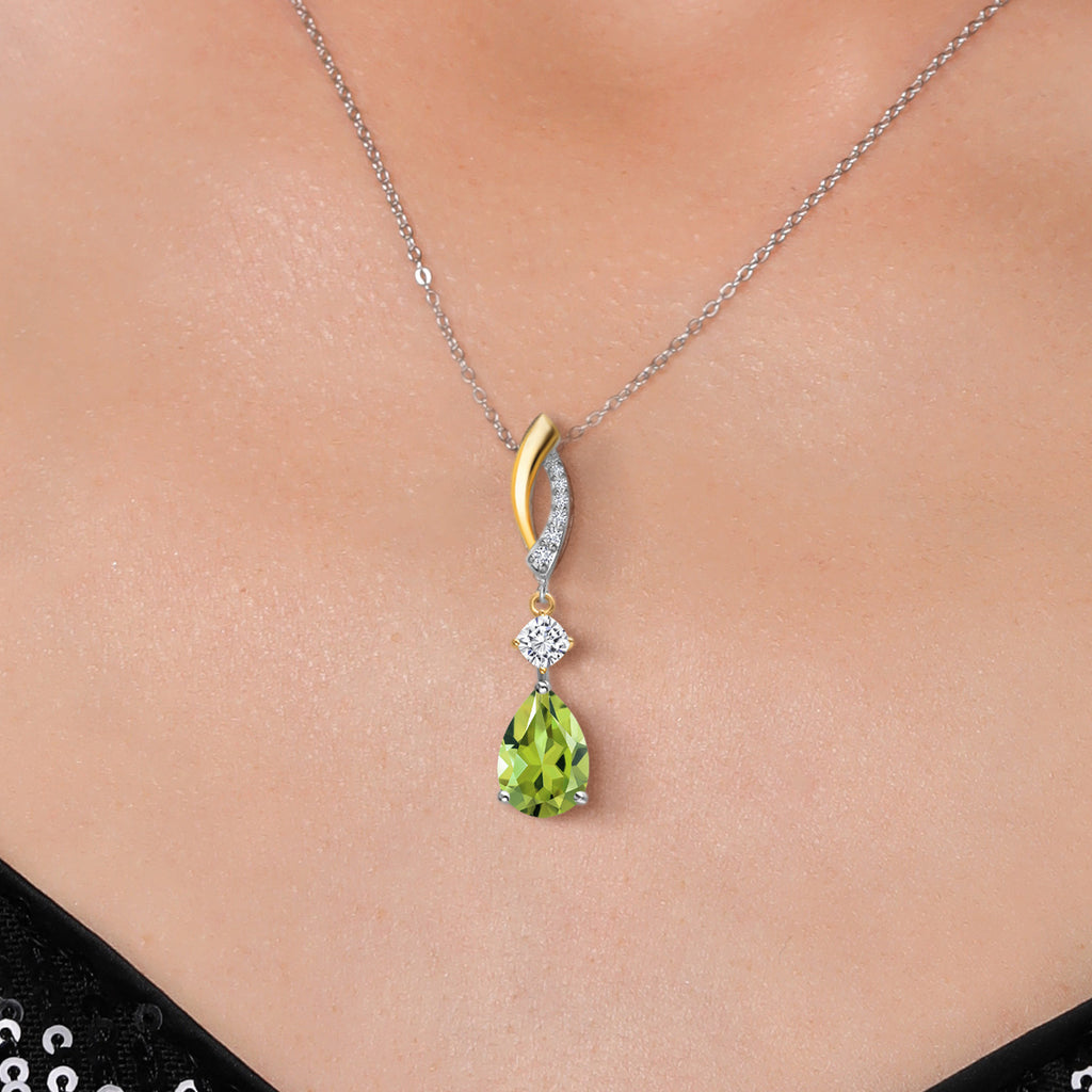 Peridot - August_Pendant in 925 Sterling Silver and 10K Yellow Gold