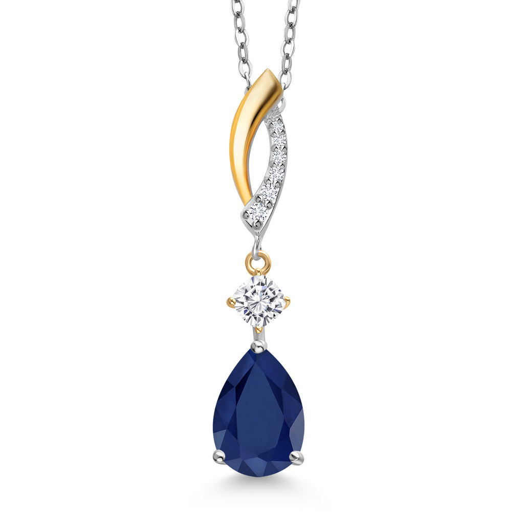 Blue Sapphire - September_Pendant in 925 Sterling Silver and 10K Yellow Gold