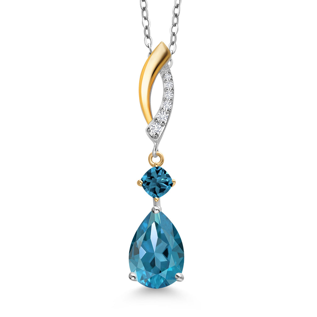 London Blue Topaz - November_Pendant in 925 Sterling Silver and 10K Yellow Gold