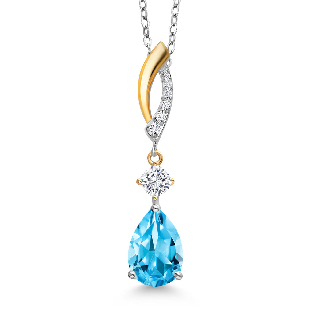 Swiss Blue Topaz - November_Pendant in 925 Sterling Silver and 10K Yellow Gold