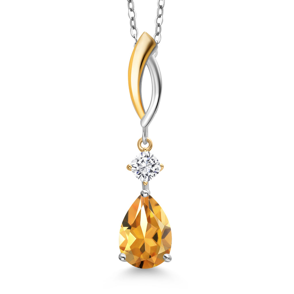 Citrine - White Moissanite_Pendant in 925 Sterling Silver and 10K Yellow Gold