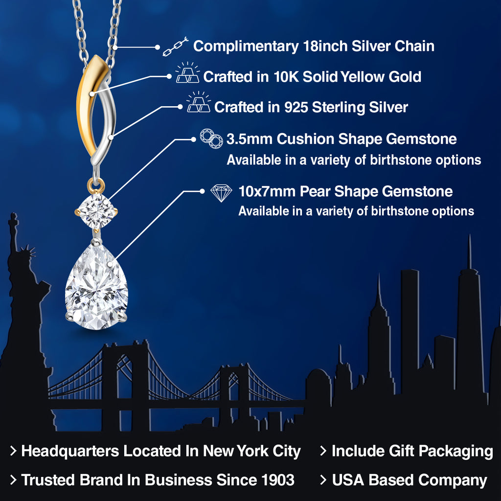 White Moissanite_Pendant in 925 Sterling Silver and 10K Yellow Gold