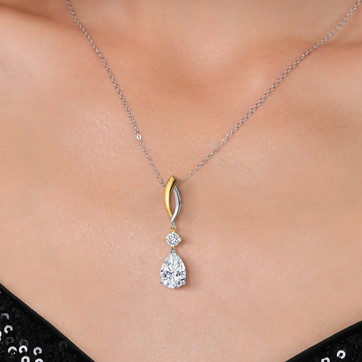 White Moissanite_Pendant in 925 Sterling Silver and 10K Yellow Gold