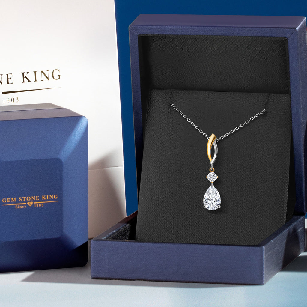 White Moissanite_Pendant in 925 Sterling Silver and 10K Yellow Gold