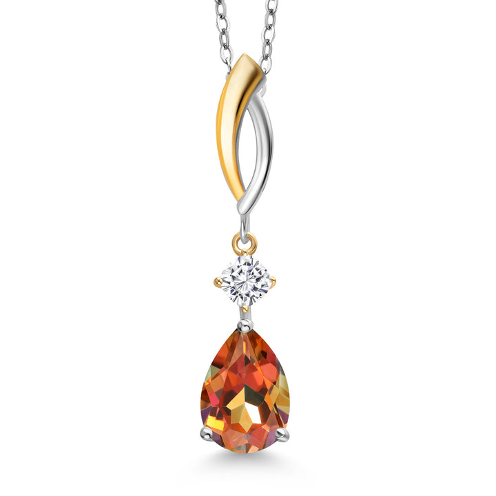 Ecstasy Mystic Topaz  - White Moissanite_Pendant in 925 Sterling Silver and 10K Yellow Gold