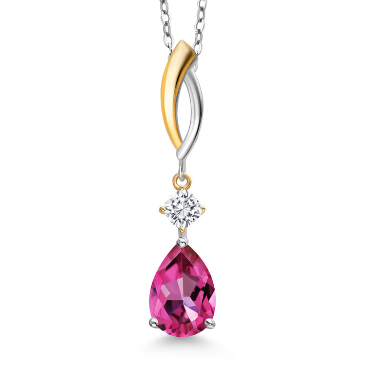 Pure Pink Mystic Topaz - White Moissanite_Pendant in 925 Sterling Silver and 10K Yellow Gold