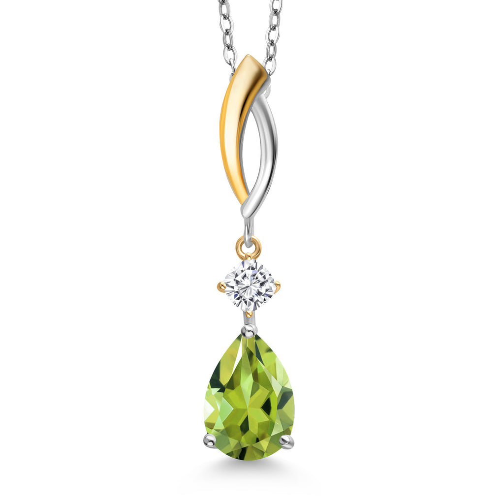 Peridot - White Moissanite_Pendant in 925 Sterling Silver and 10K Yellow Gold