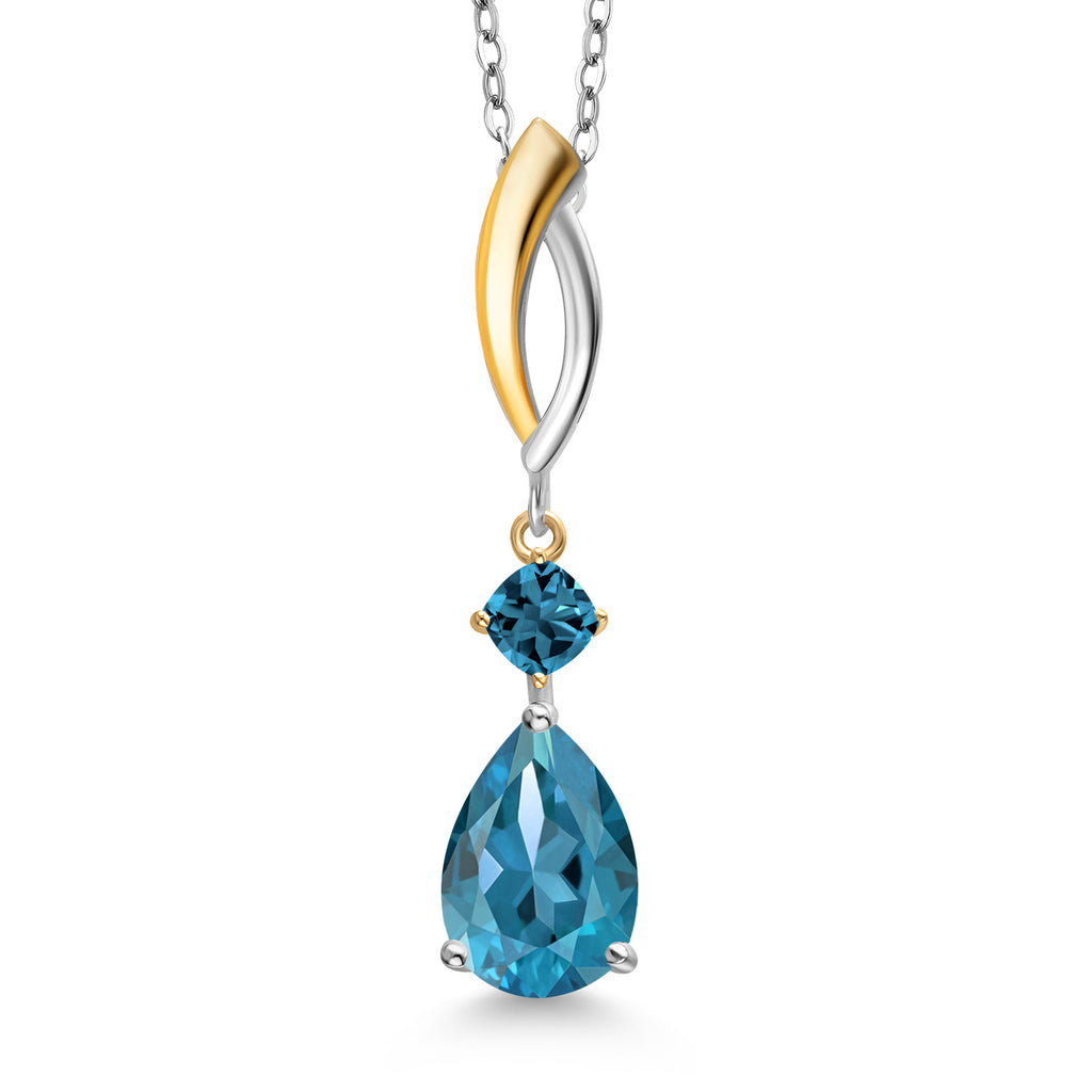 London Blue Topaz - November_Pendant in 925 Sterling Silver and 10K Yellow Gold