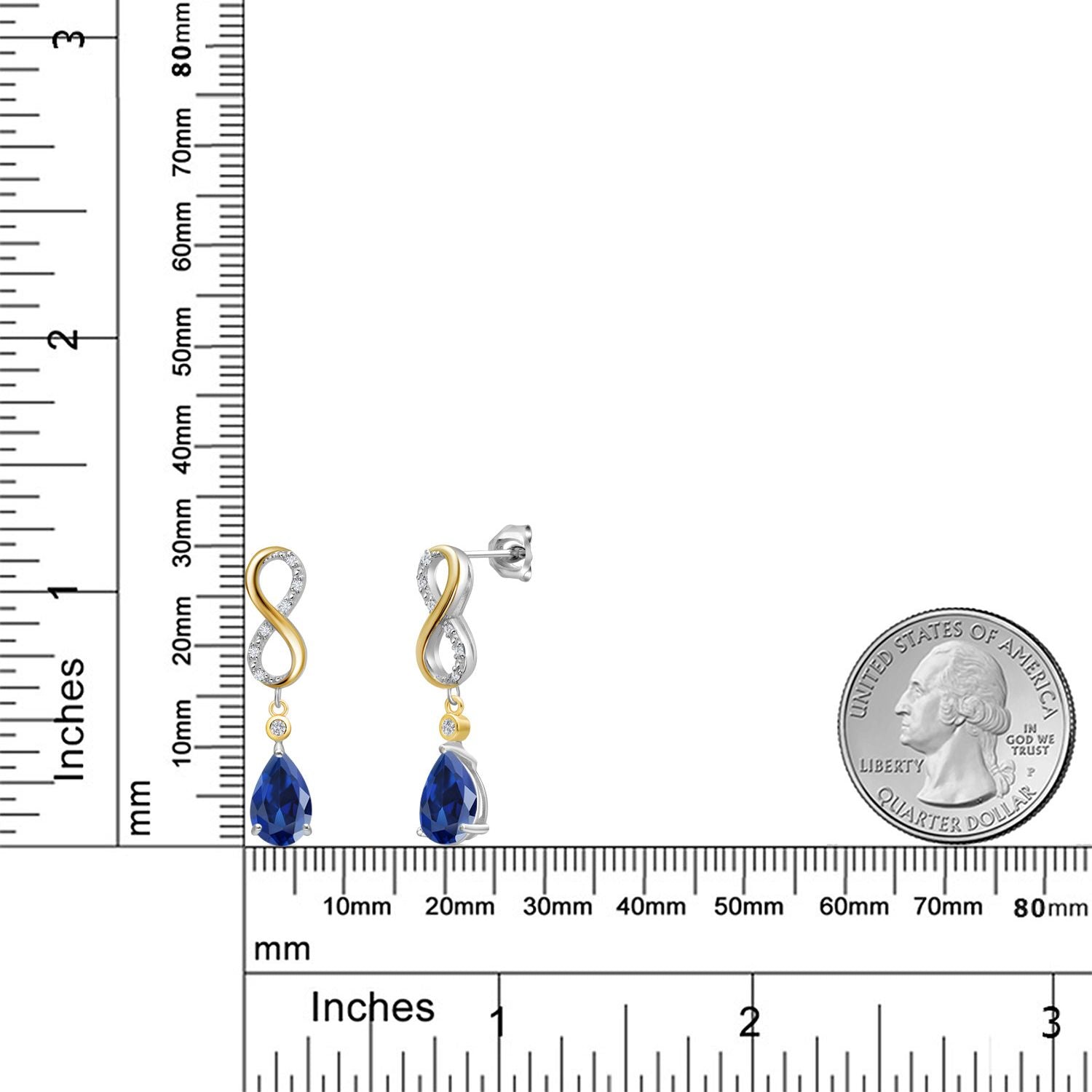 925 Silver and 10K Yellow Gold Blue Created Sapphire and White Lab Grown Diamond Dangle Earrings For Women | 5.12 Cttw | Gemstone September Birthstone | Pear Shape 9X6MM